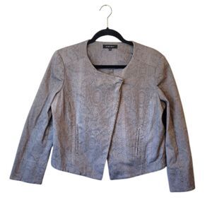 Lafayette 148 Grey Snakeskin Cropped Moto Jacket Size 10